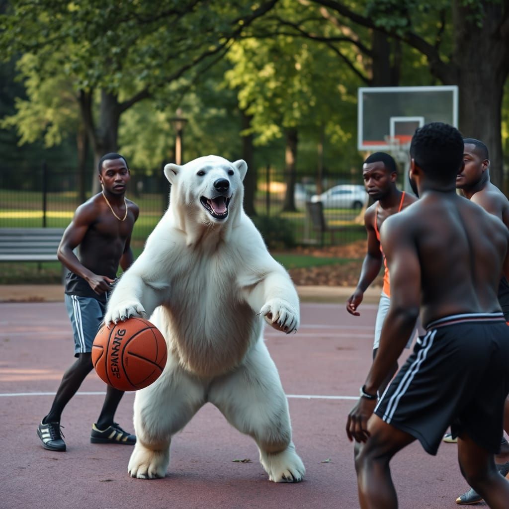 Polar Bear Plays Basketball in Georgia Park