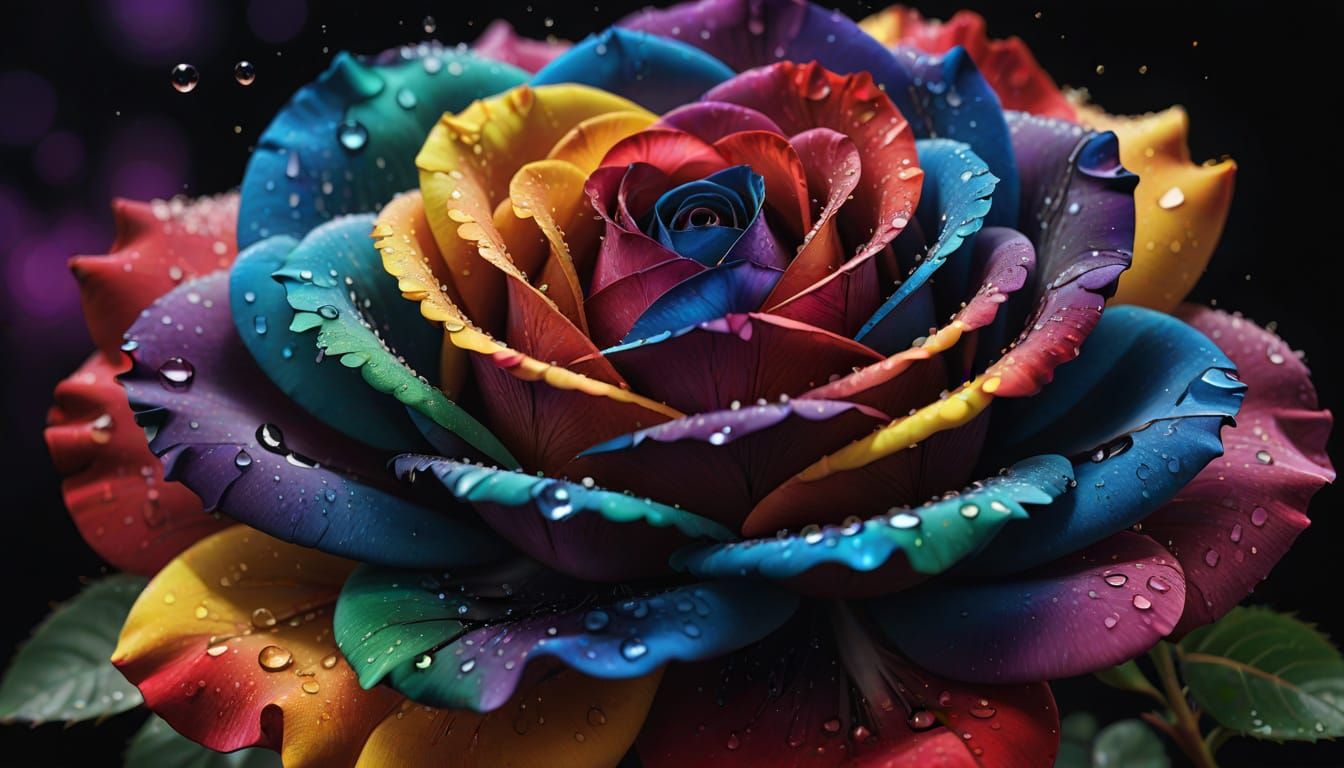 Rainbow Rose with Black Petals, Splash Art Style