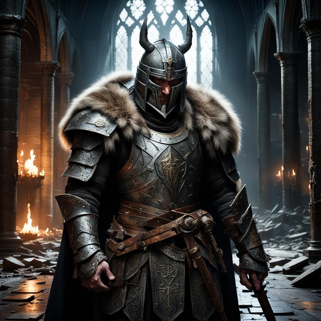 Anguished Norse Warrior in Shattered Hall