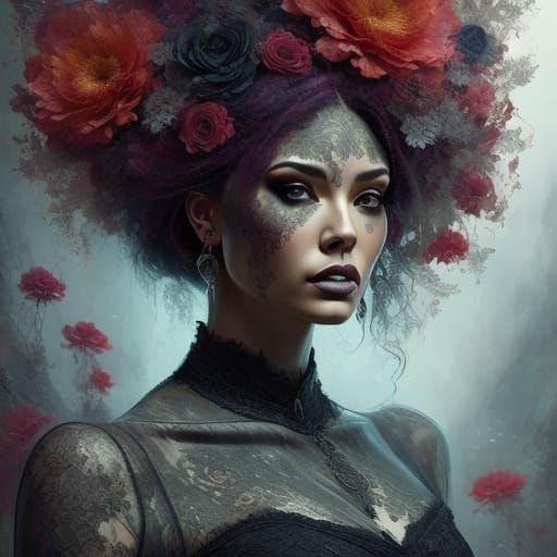 Lace Floral Portrait in Hyperdetailed Style