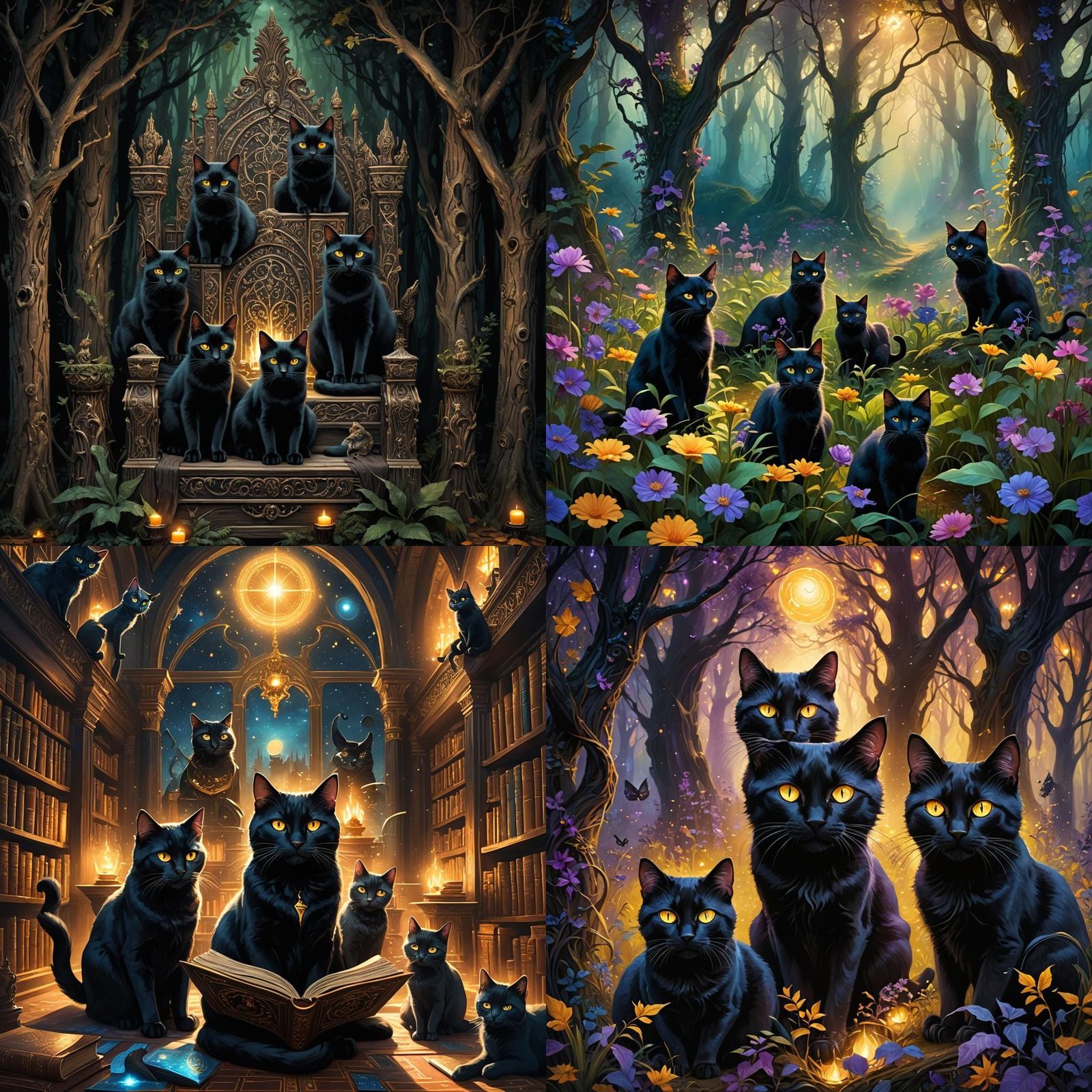 Magical Black Cat Family: Fantasy Concept Art