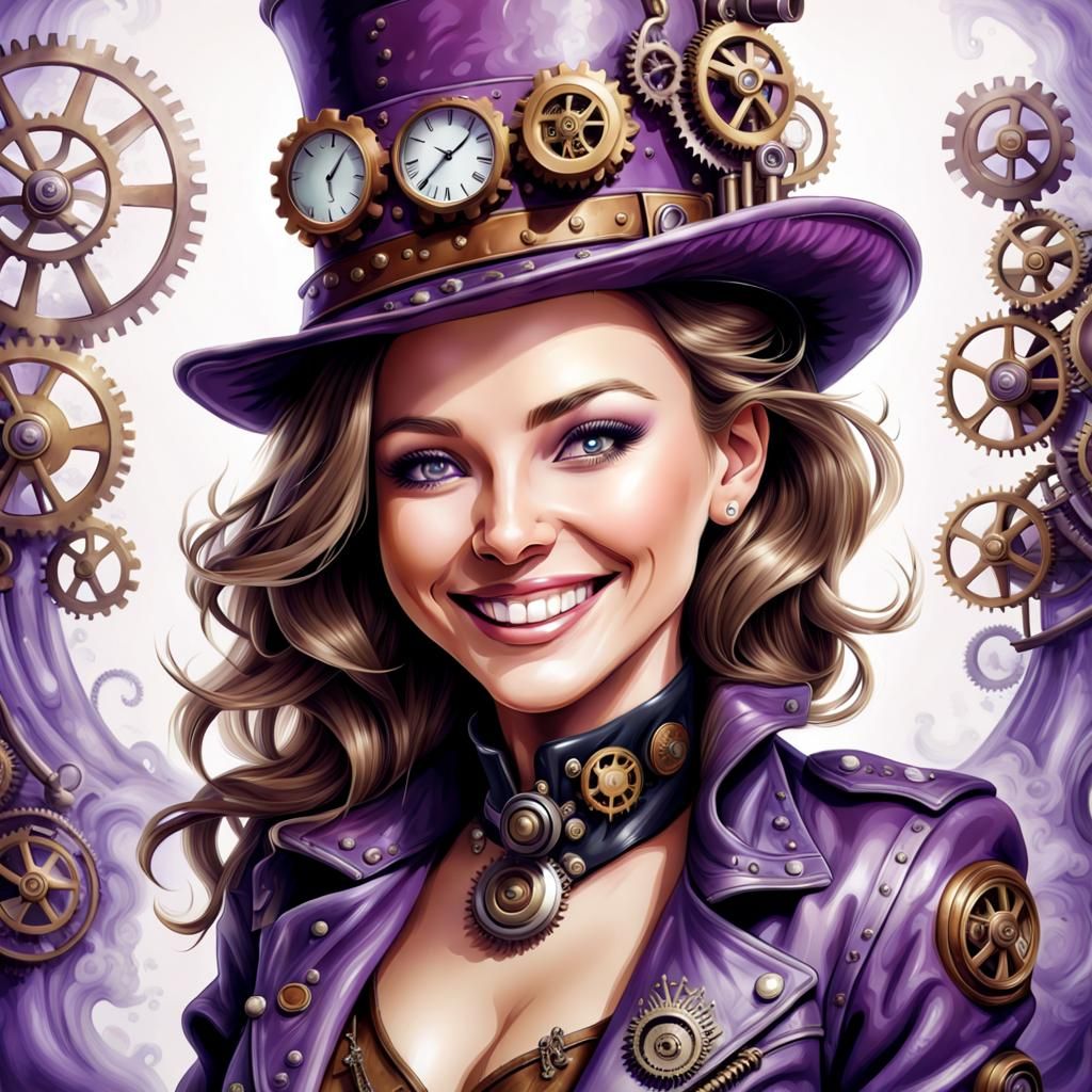 Steampunk Woman in Purple: Airbrush Illustration