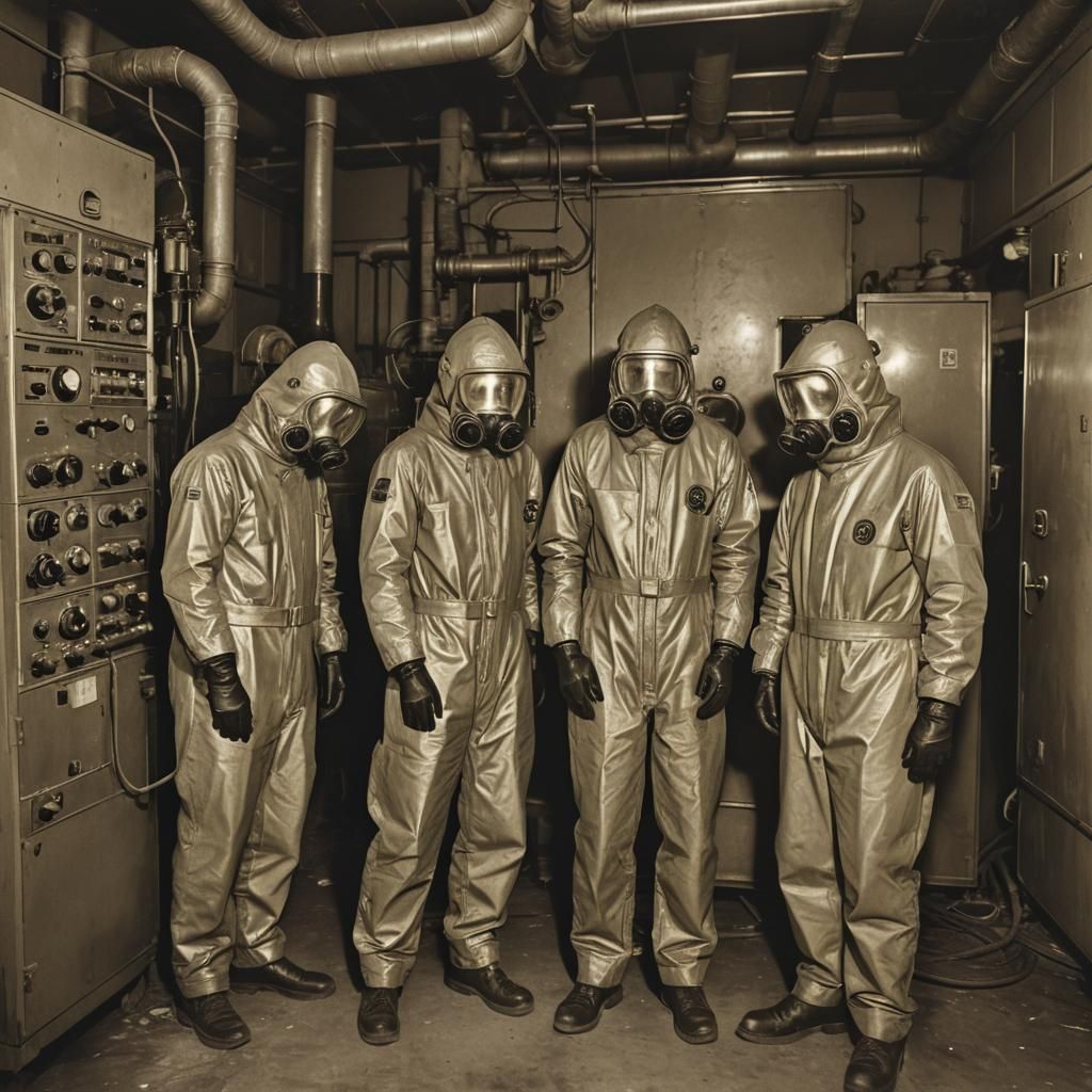 Soviet Era Hazmat Workers in Control Room
