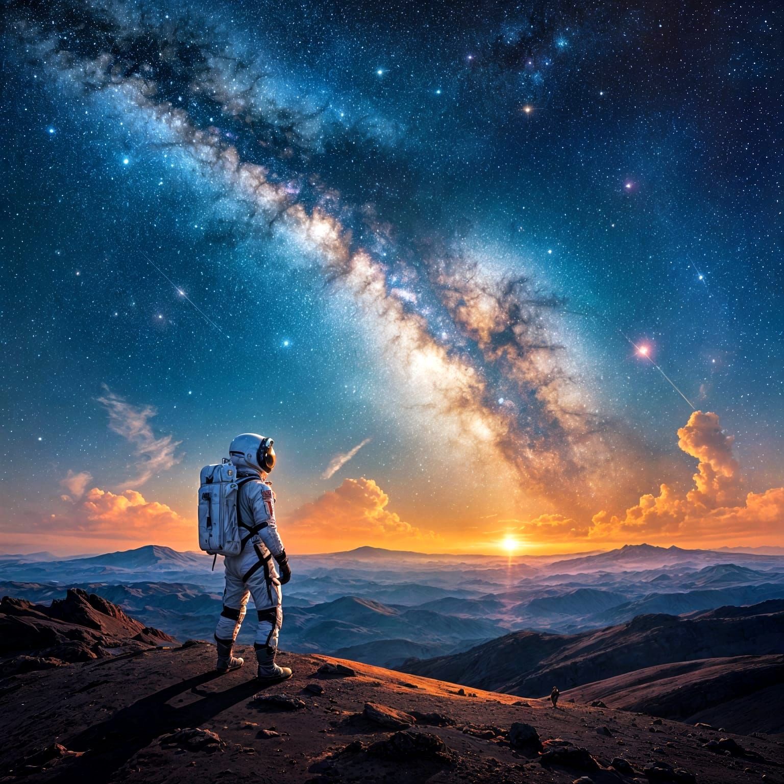 Astronaut Watches Nebula Being Born: Impressionistic Oil Pai...