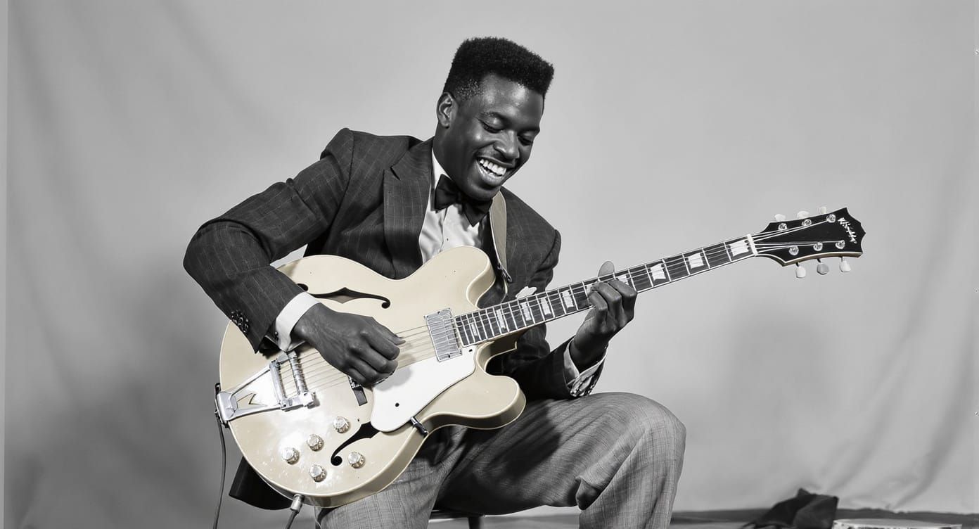 Vintage Portrait of a Joyful Jazz Guitarist