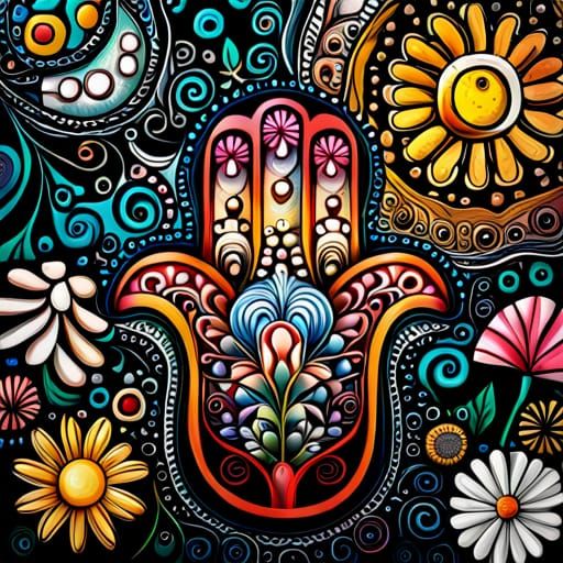 Hamsa with Abstract Floral Fantasy: Mixed Media Art