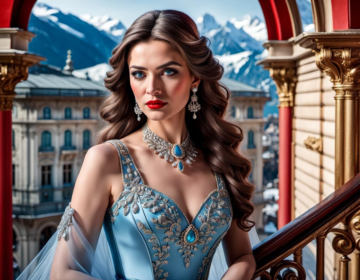Elegant Woman on Opera Balcony, Photorealistic Portrait