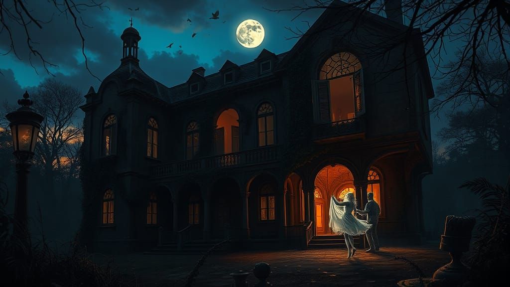 Spectral Villa at Twilight in Dark Fantasy Style