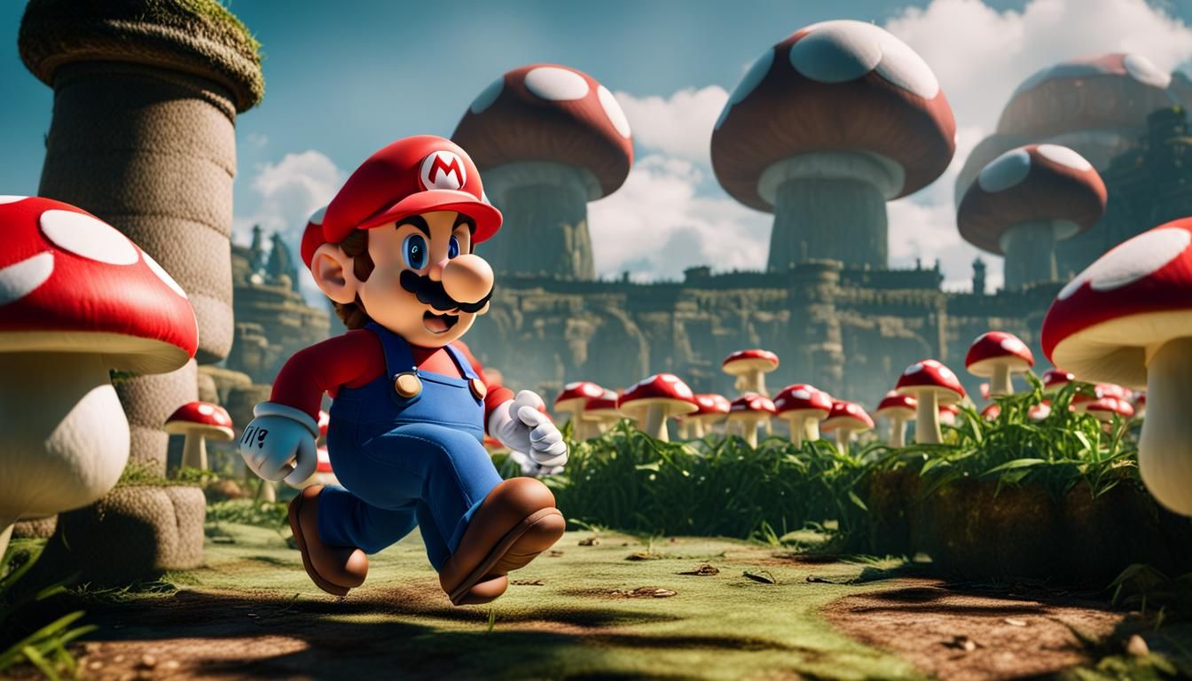 Mario in Mushroom Kingdom: Cinematic Action Still