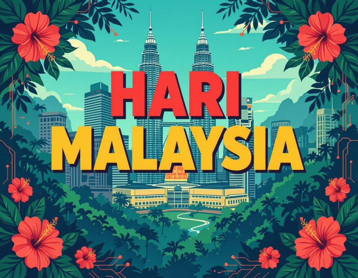 Hari Malaysia Postcard Design With Iconic Landmarks