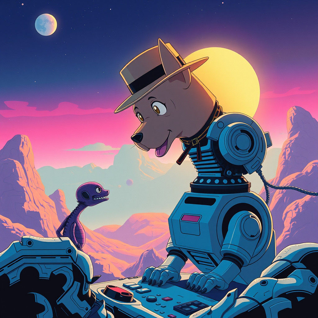 Anthropomorphic Robot Dog in Sci-Fi Anime Style