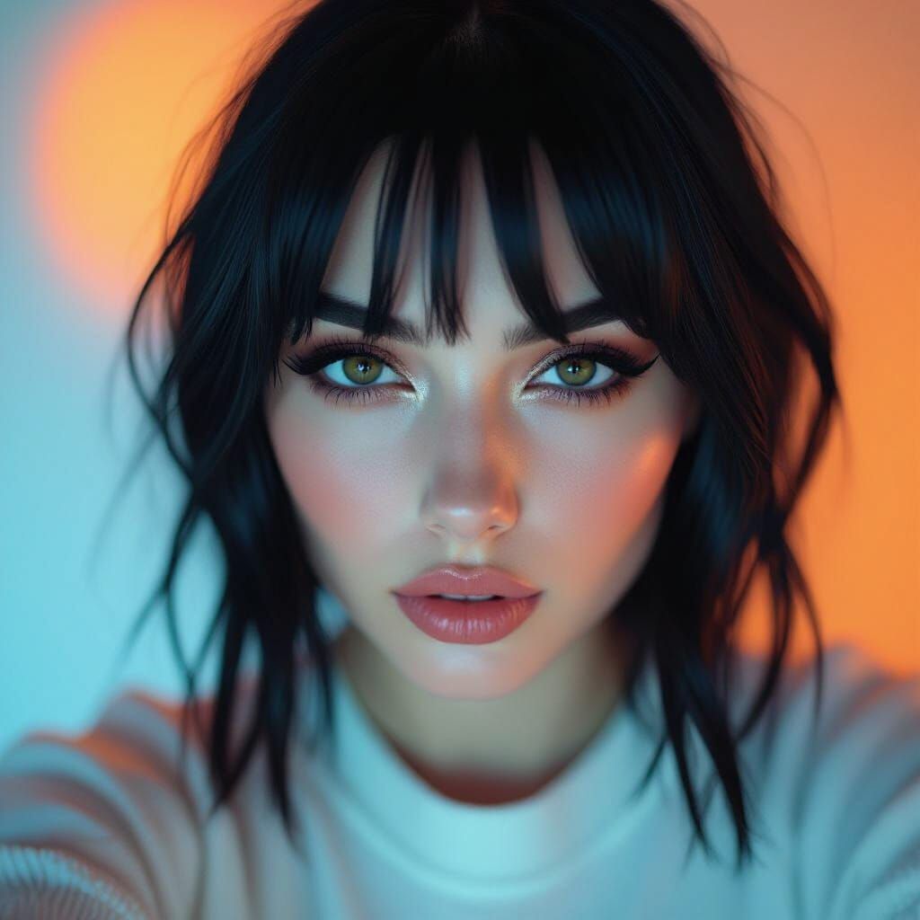 Woman Takes Dramatic Selfie in Moody Orange Light