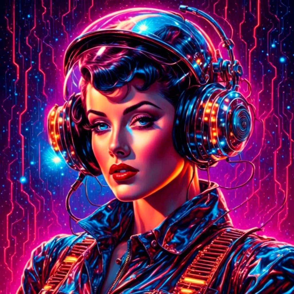 Atompunk Rockabilly Robot Elvis in Retro Portrait