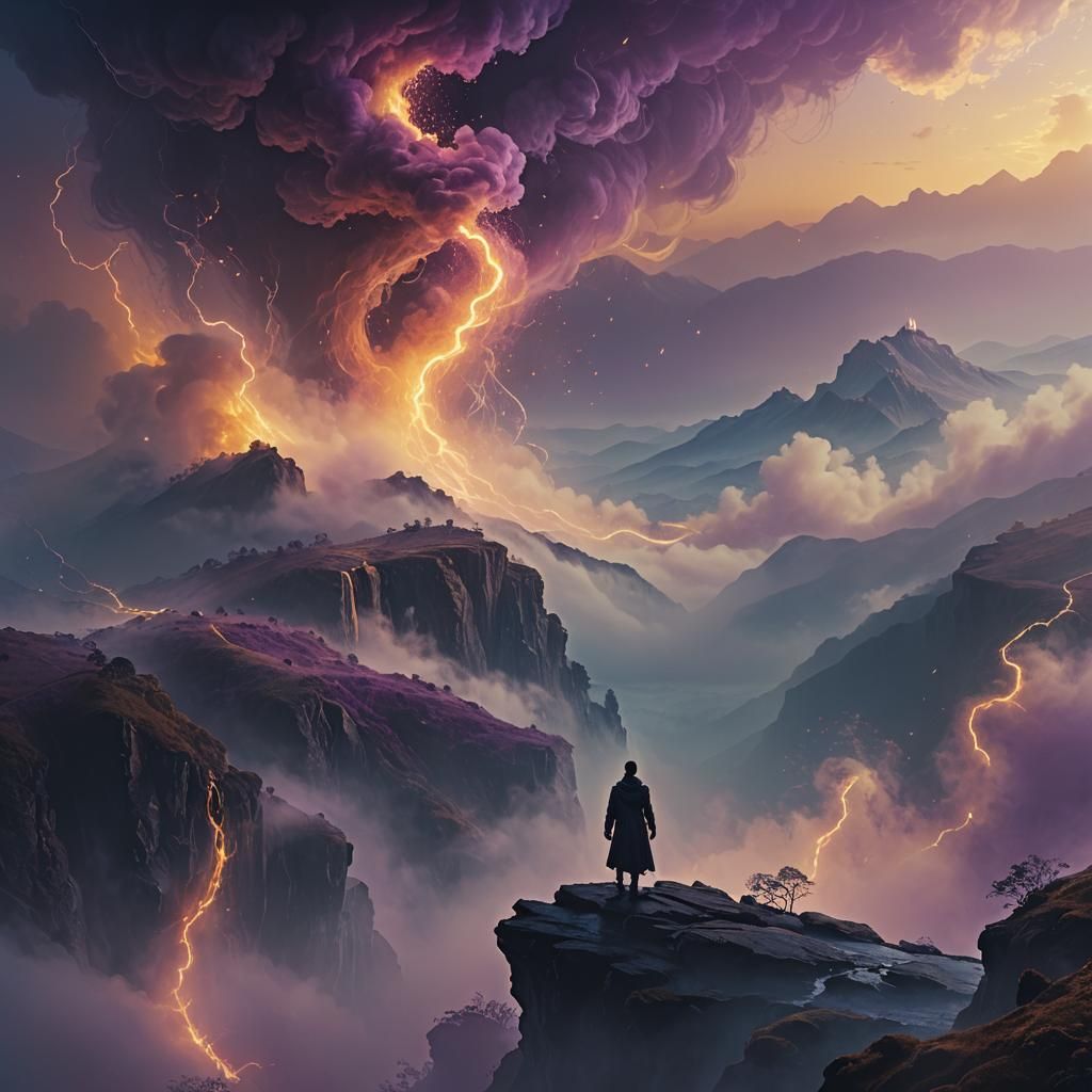 Lone Figure in Misty Dreamscape: Digital Matte Painting