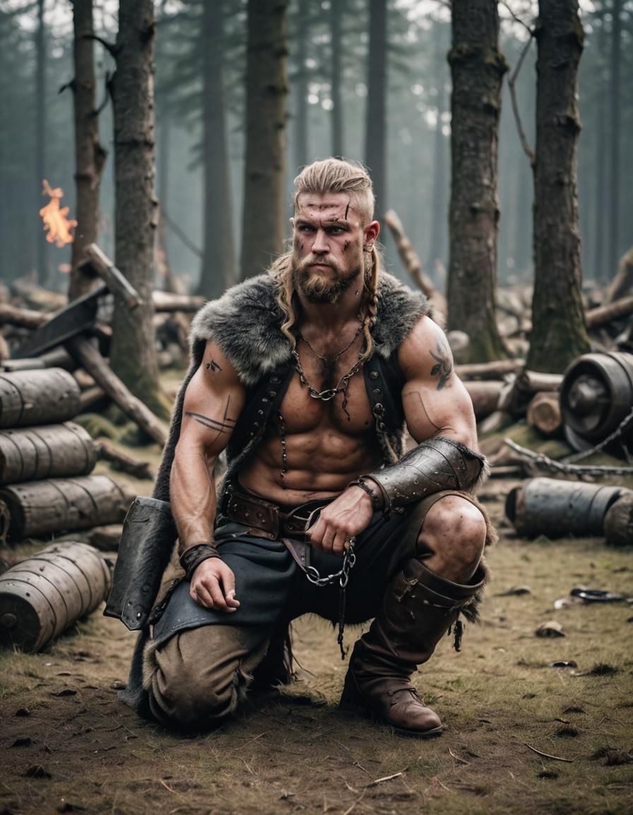 Young Viking Kneeling in Chains: a Photographic Study