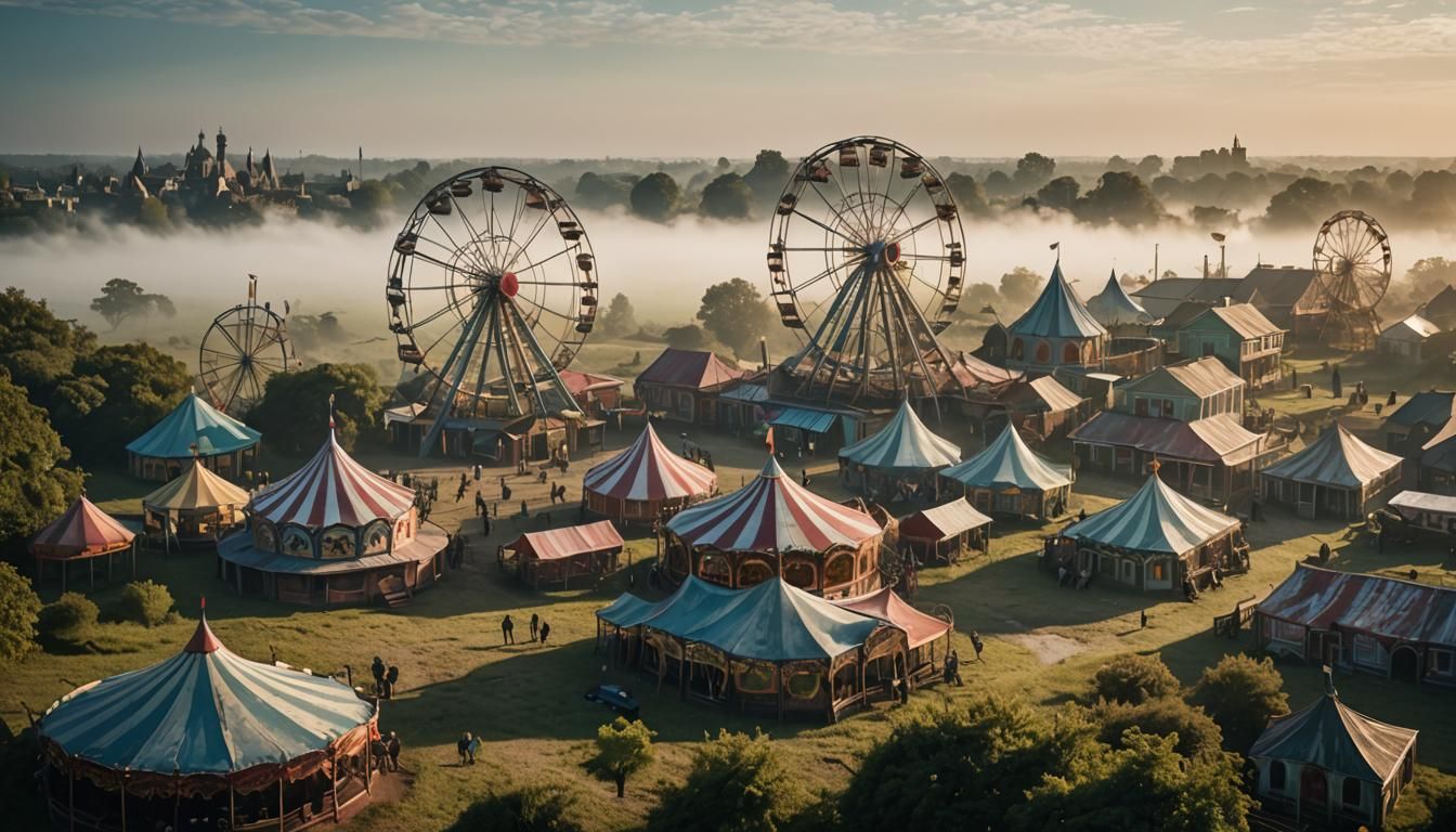 Mystical Carnival in Dreamlike Landscape
