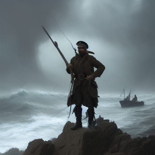 Whalers in a Storm: Dark Fantasy Concept Art