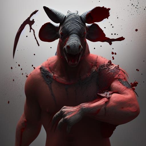 Demonic Eeyore Splatter Portrait in Biopunk Style