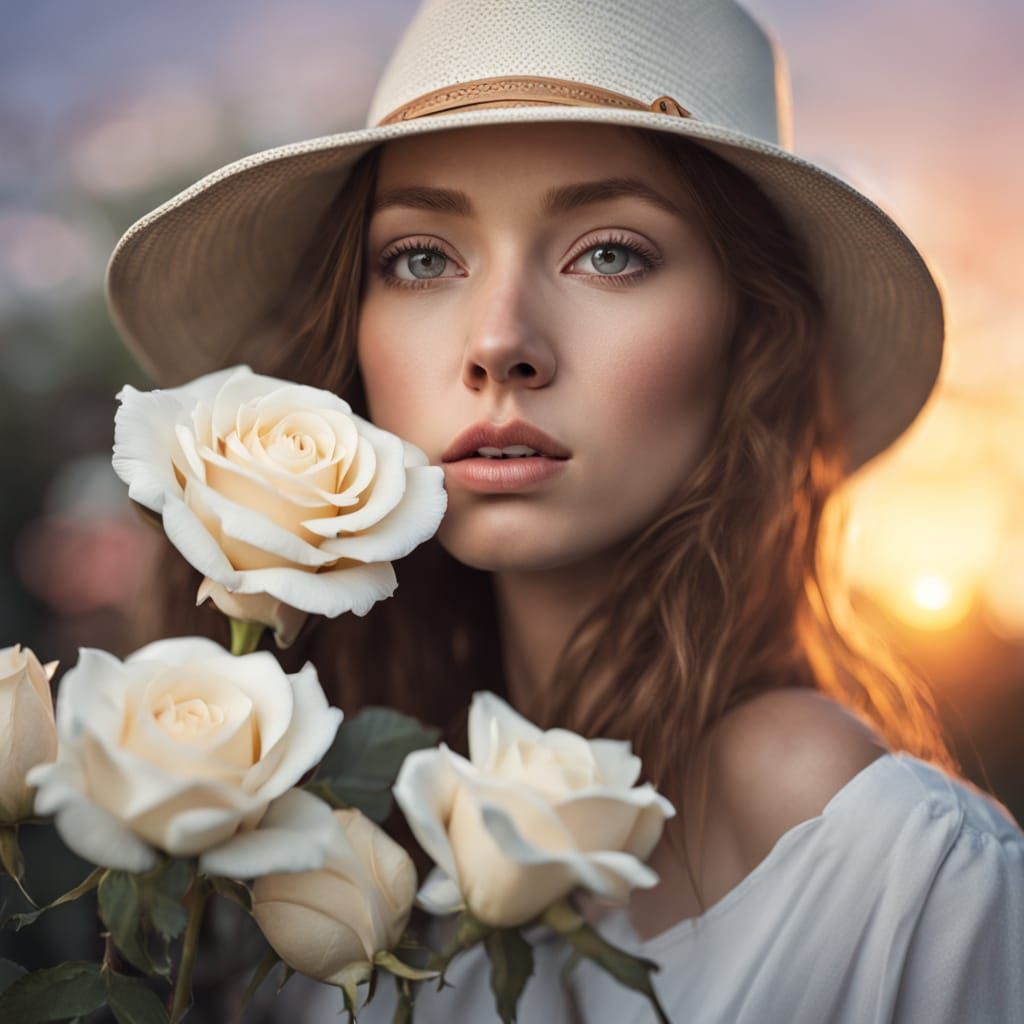 Portrait of Person with Roses in Pastel Colors