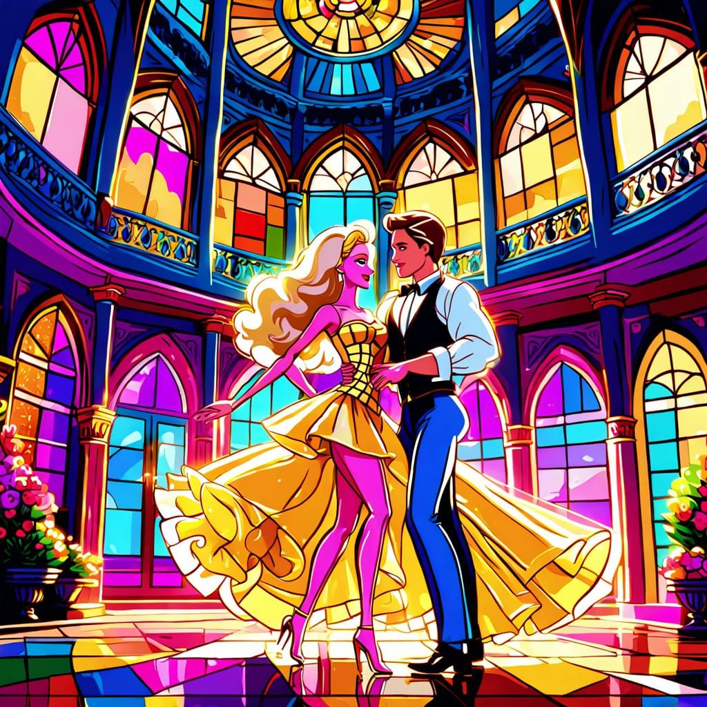 Barbie and Ken's Mansion Dance in 2D Cartoon Style