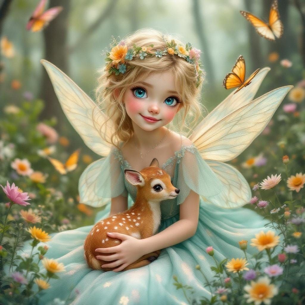 Ethereal Fairy Girl in Dreamy Forest Landscape
