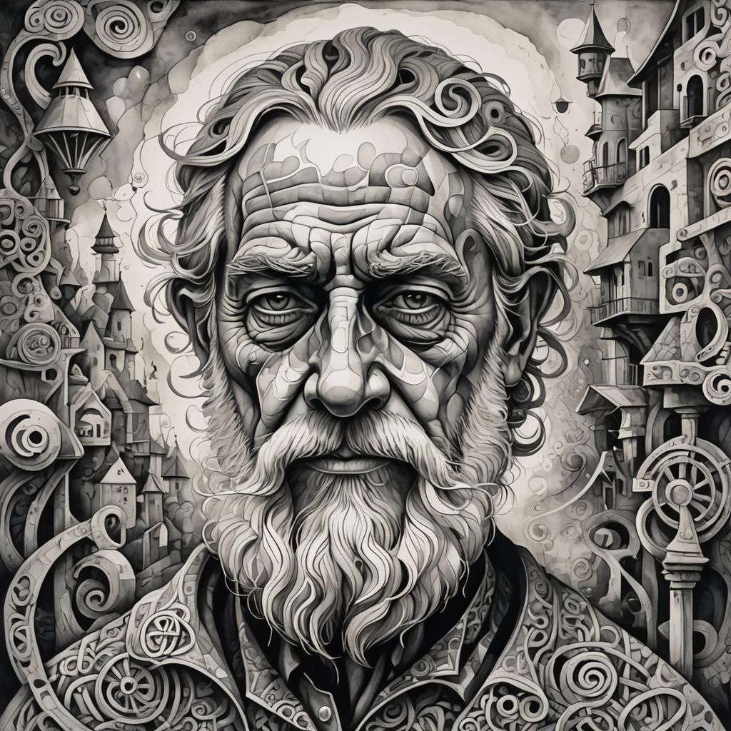 Surreal Elderly Man Portrait in Nautical Style
