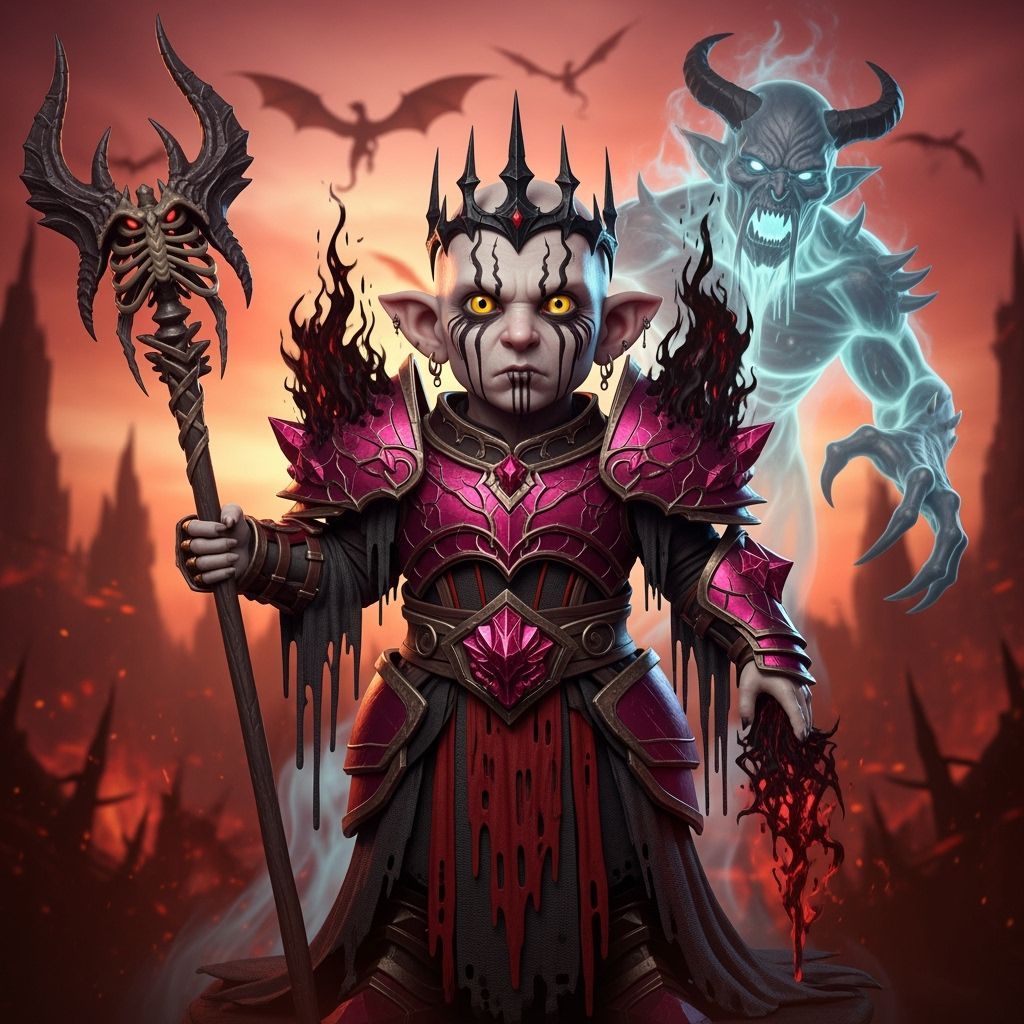 Halfling Gnome Warlock Dripping in Black Fire