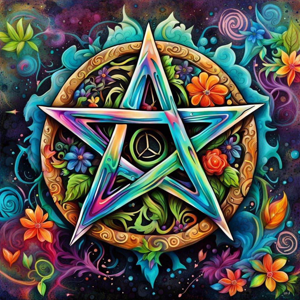 Ornate Wiccan Pentacle in Graffiti Art Style