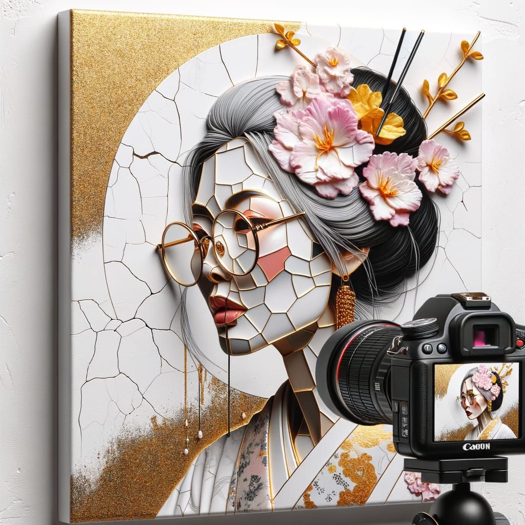 Minimalist 3D Collage: Golden Portrait