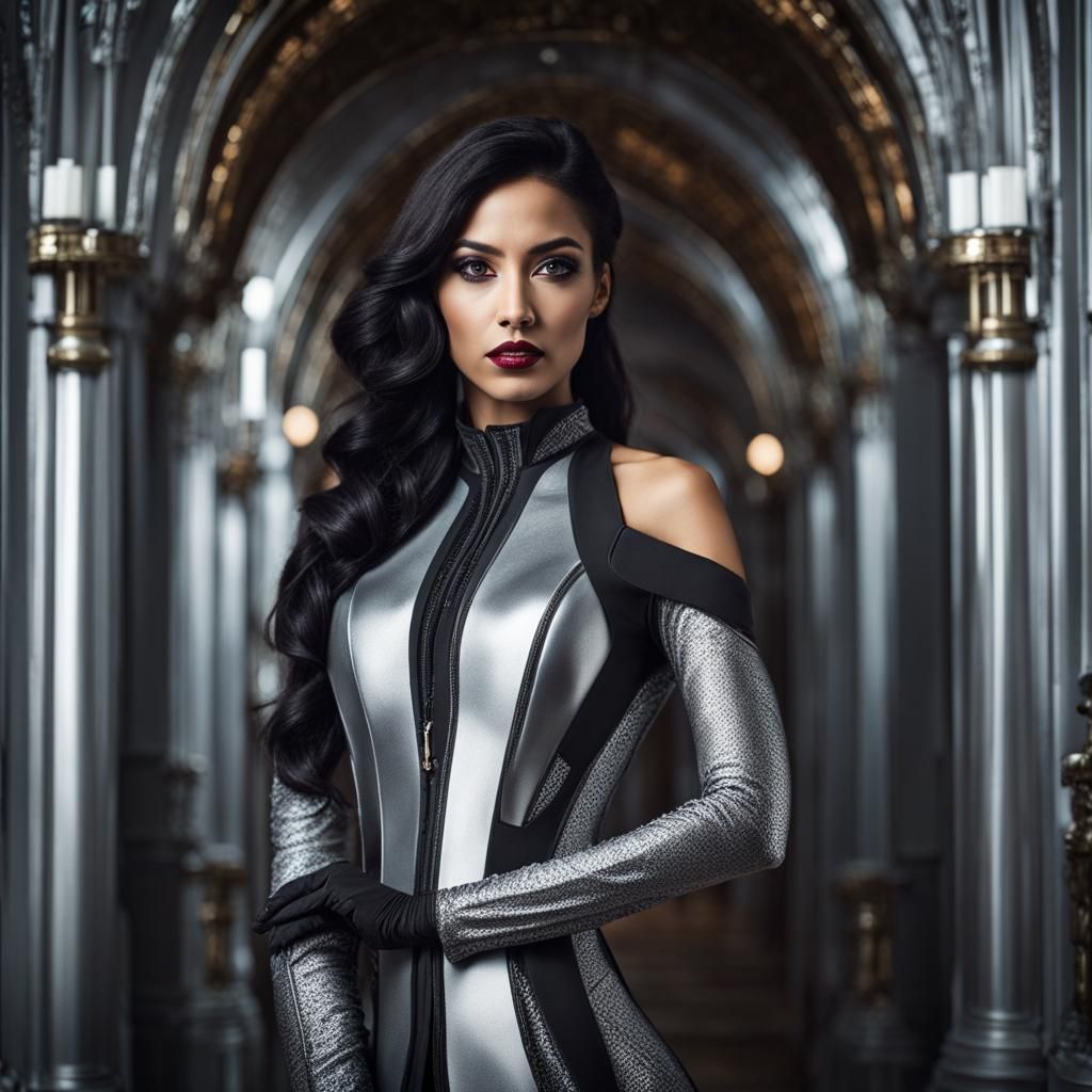 Gothic Futuristic Spanish Beauty in Mansion