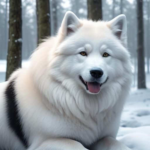 Majestic Samoyed Dog Portrait in Winter Wonderland