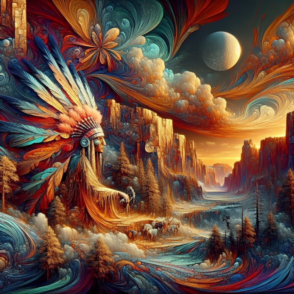 Fantasy Native American Figure in Matte Painting Style