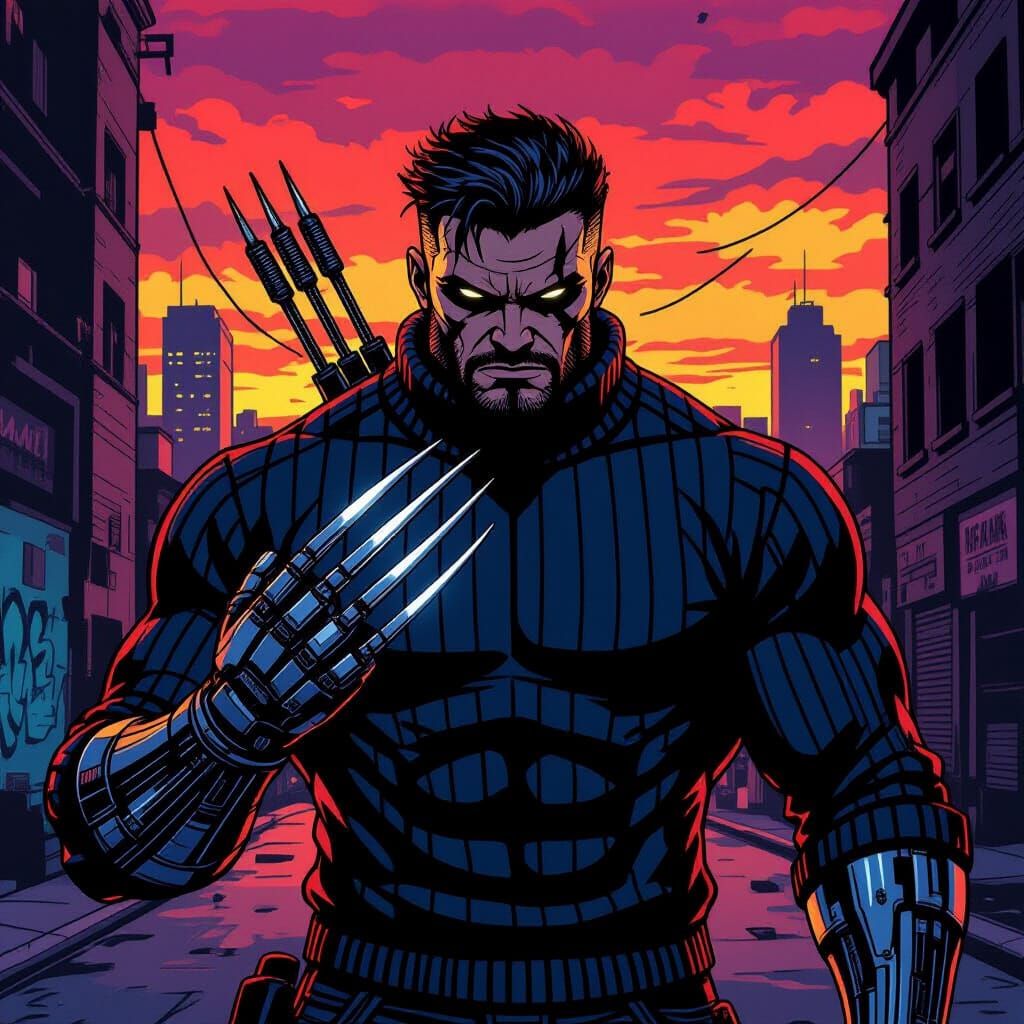 Cyborg Mutant With Bionic Claws in Dystopian City