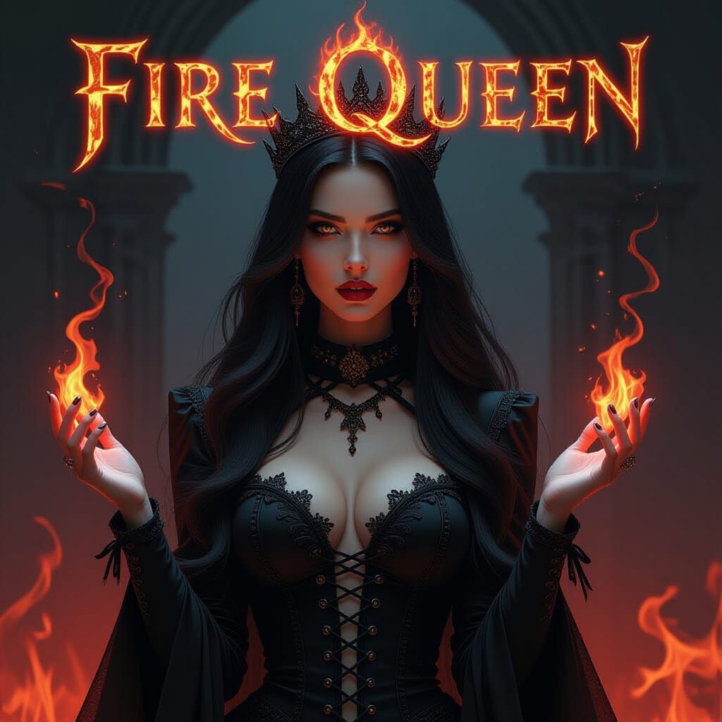 Gothic Fire Goddess Queen in Dark Fantasy Style