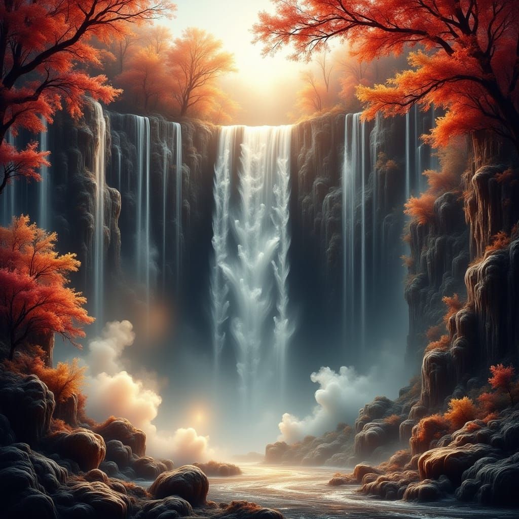 Epic Autumn Waterfall in Golden Hour Light