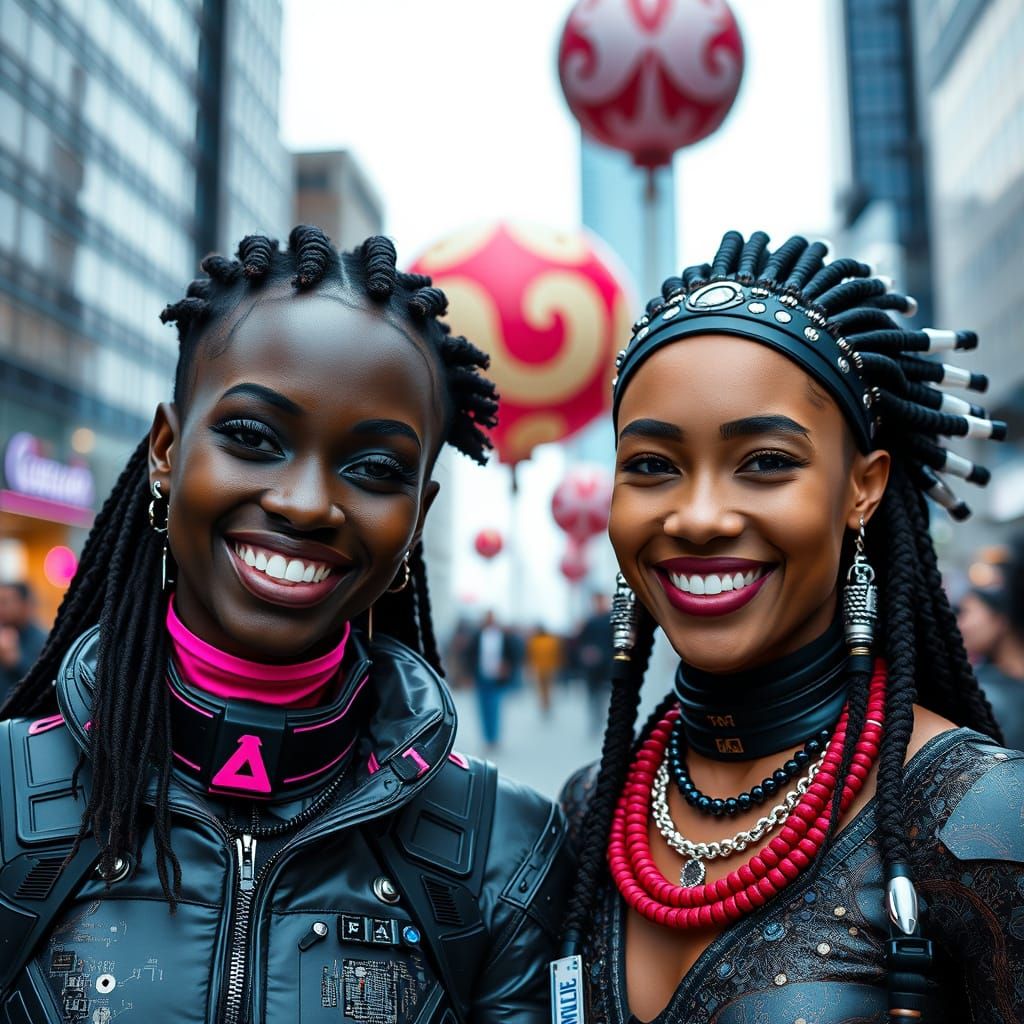 Two Women in Intricate Futuristic Streetwear
