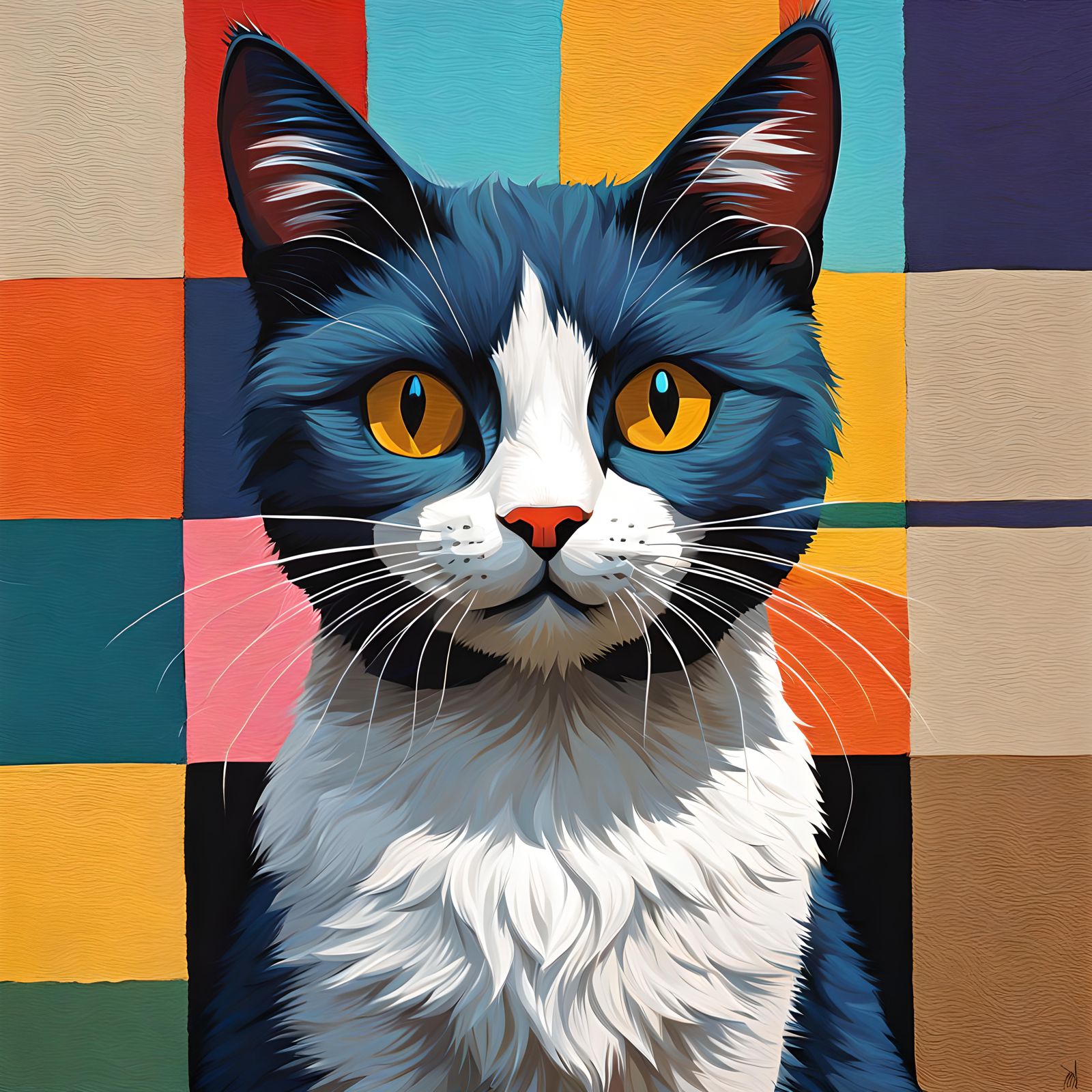 Abstract Cubism Cat in Studio Ghibli Style