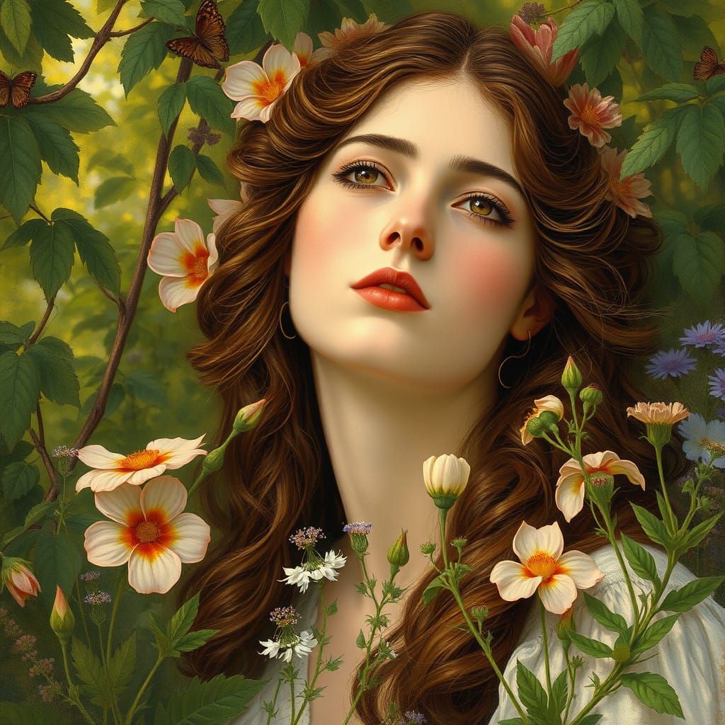 Ethereal Summer Portrait in Pre-Raphaelite Style