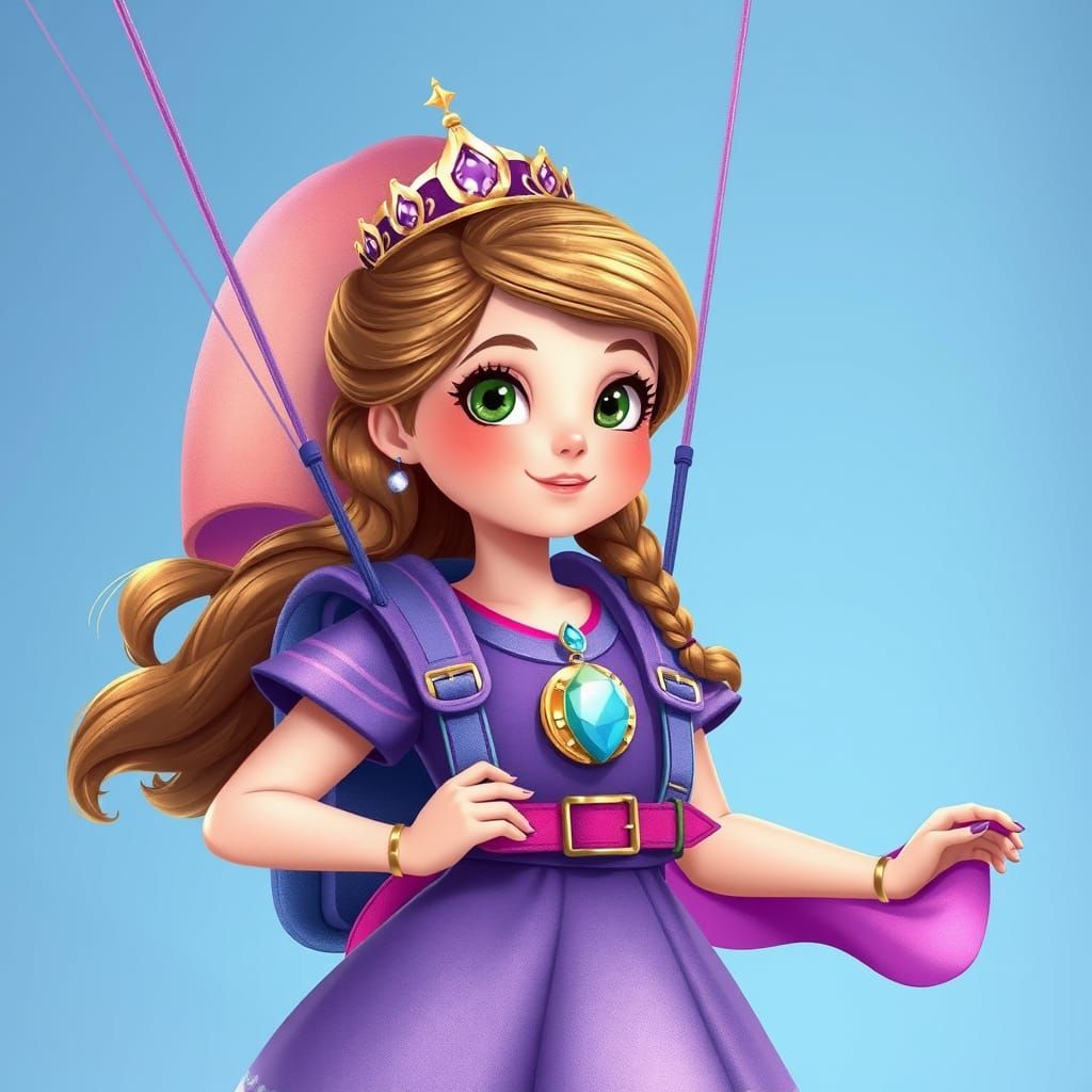 Princess Sofia with Purple Parachute, Whimsical Art