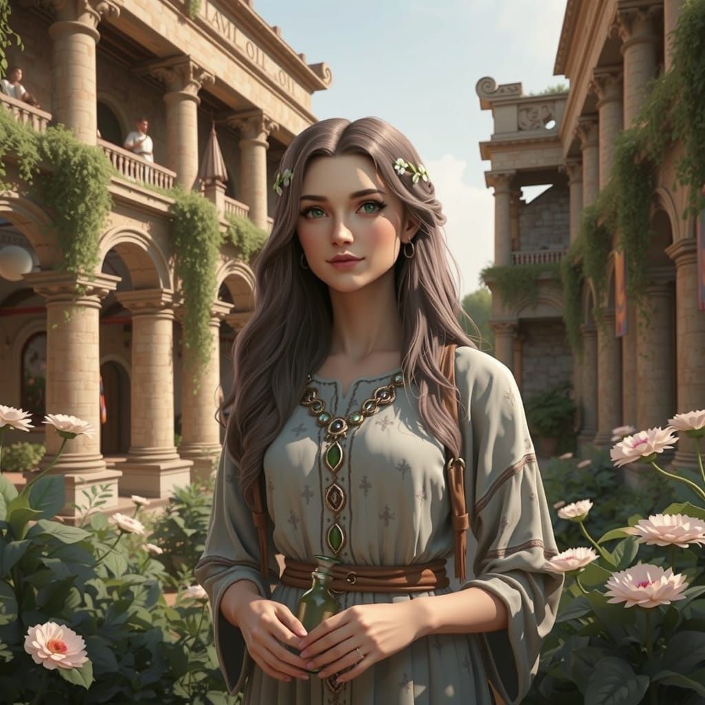 Ancient Herbalist Healer Surrounded by Lush Garden and Medic...