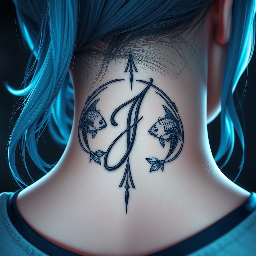 Pisces Tattoo Design: Cursive J with Fish