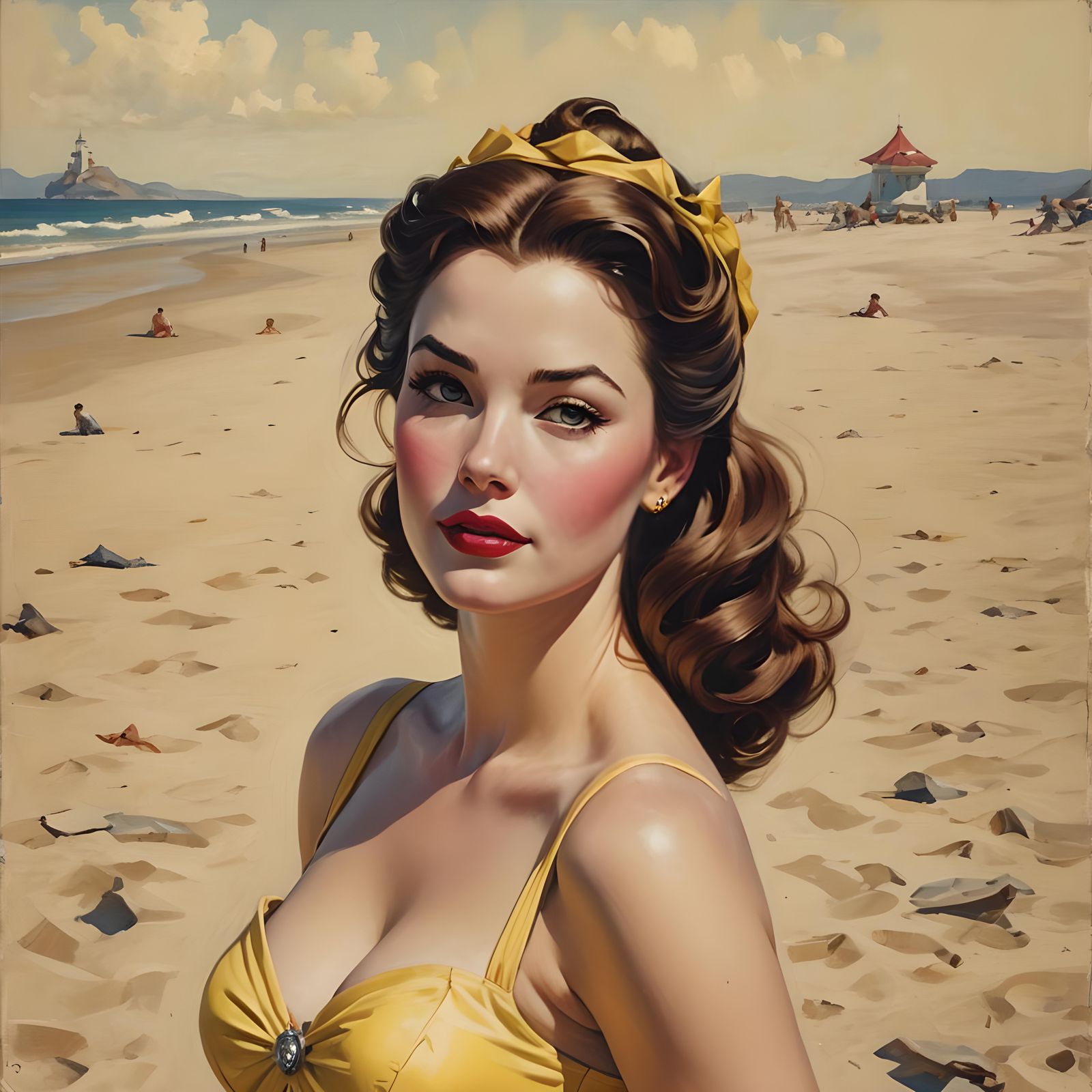 Princess Belle at the Beach: Pin-Up Style Portrait