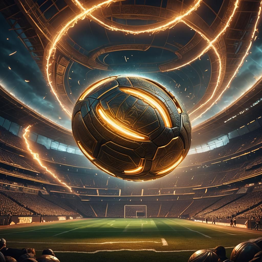 Glowing Football Over Mystical Stadium in Fantasy Art