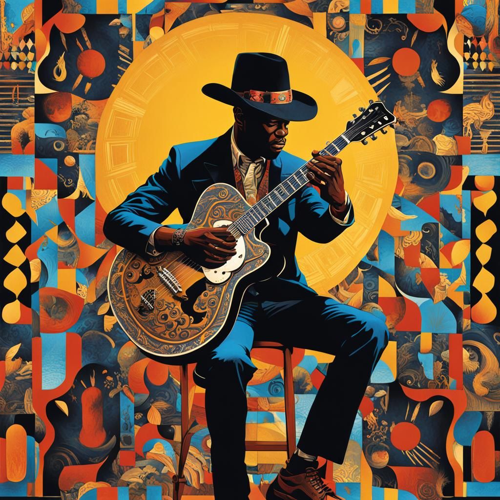 Maximalist Americana Poster with Guitar Player