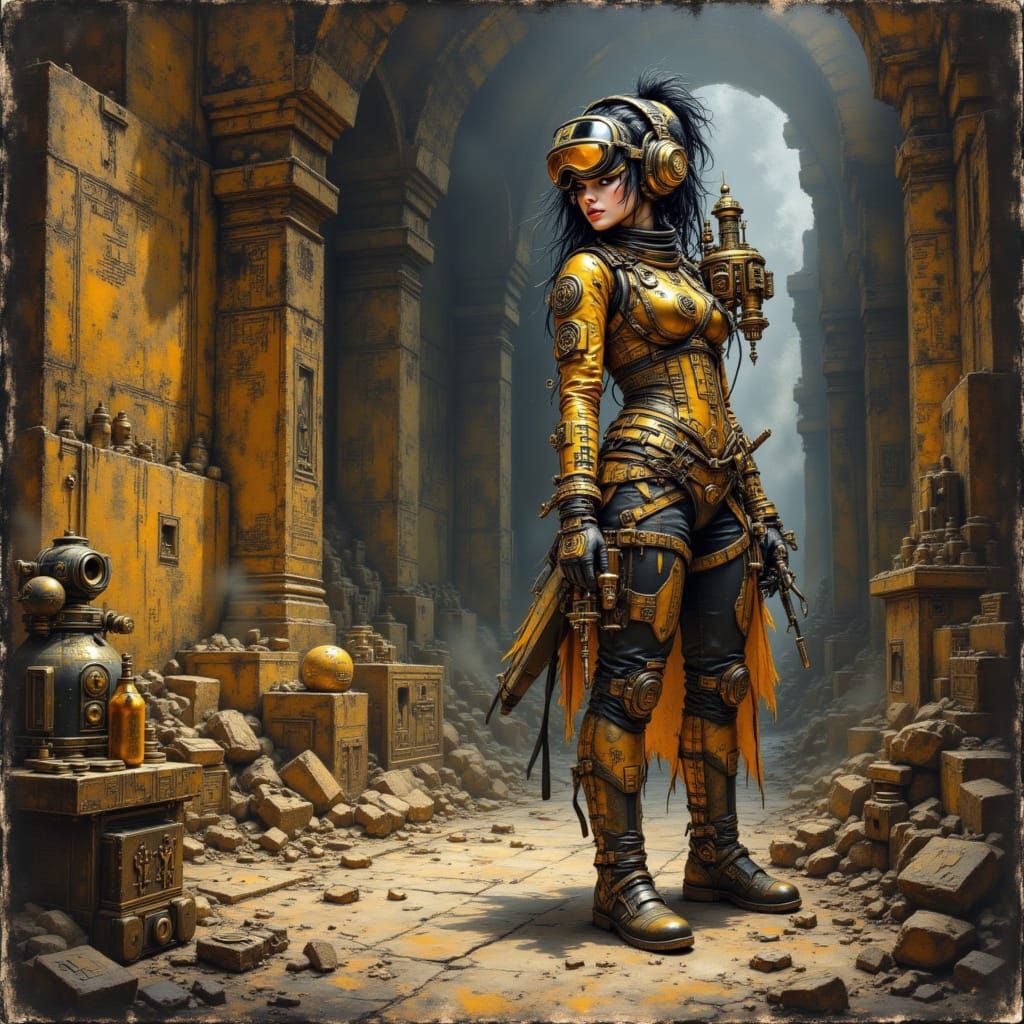 Steampunk Girl Explorer in Ancient Ruins