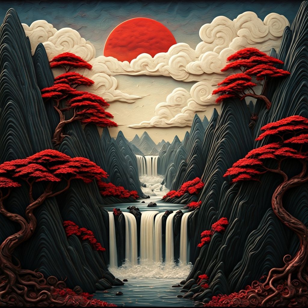 Surreal Mountain Landscape in Mixed Media