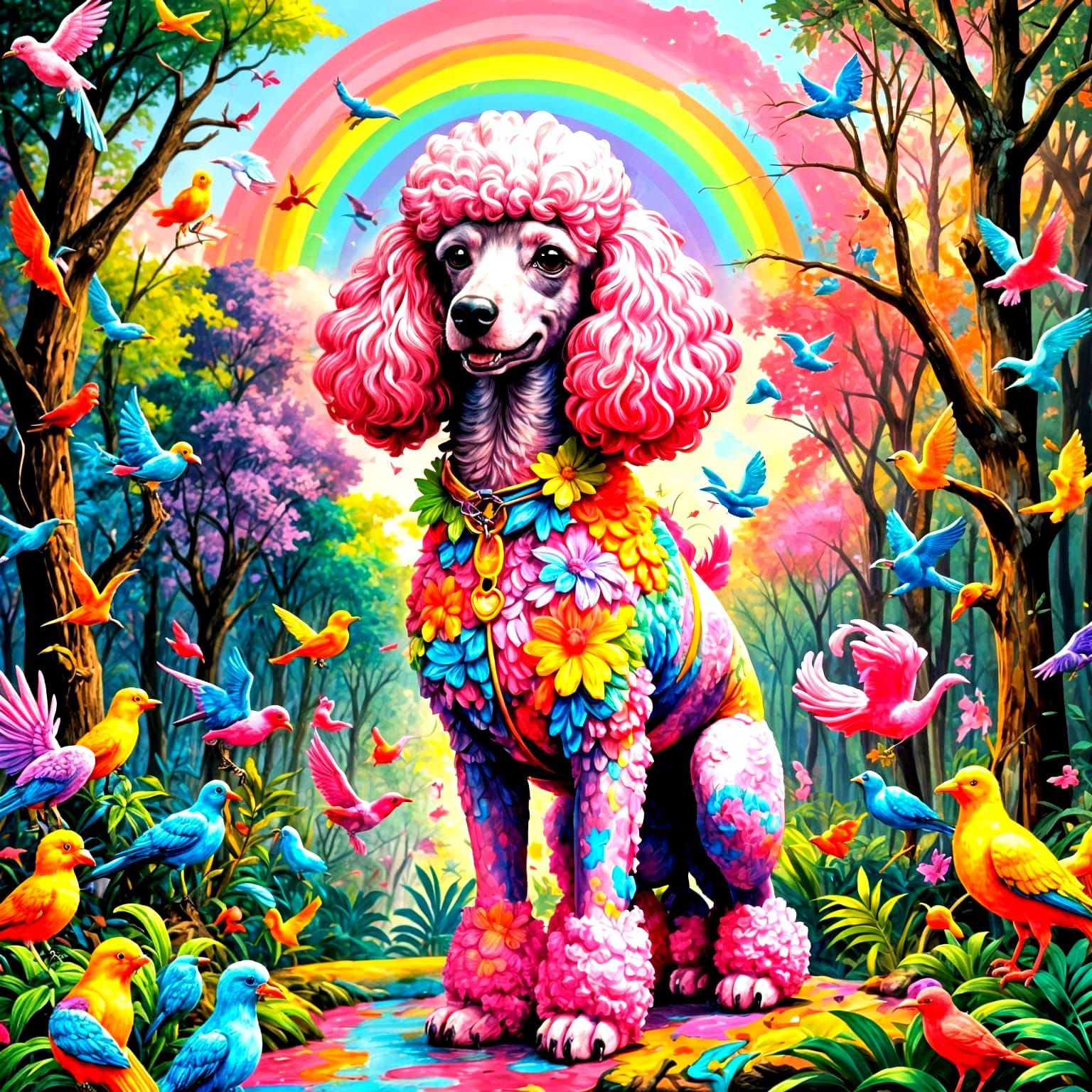 Lisa Frank Pink Poodle in Rainbow Forest