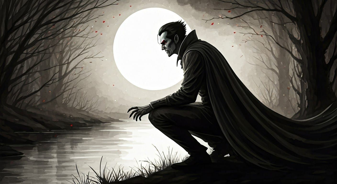 Vampire Silhouette in Steampunk Ink Painting