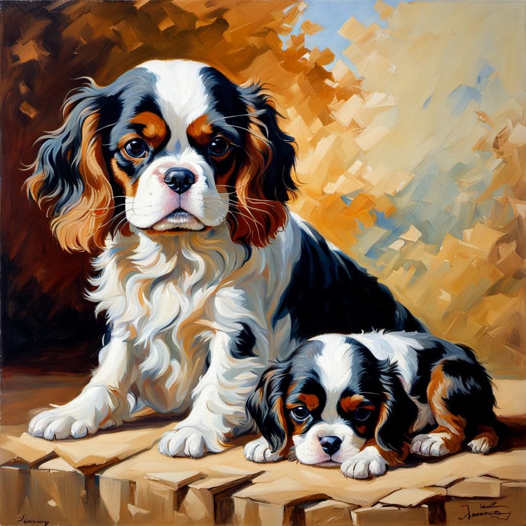 Cavalier King Charles Spaniel Mother and Puppies