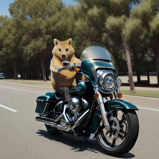 Quokka Rides a Harley-Davidson Motorcycle